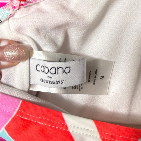 Cabana By Crown & Ivy Multicolor Medium Geometric Bandeau Bikini Top, Medium - Picture 6 of 6